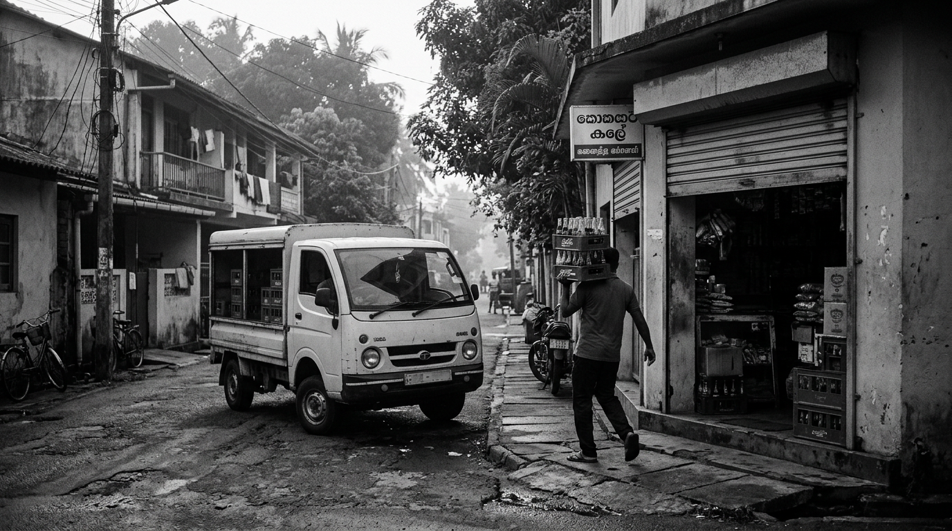 Delivery van on a Sri Lankan street at 06:48